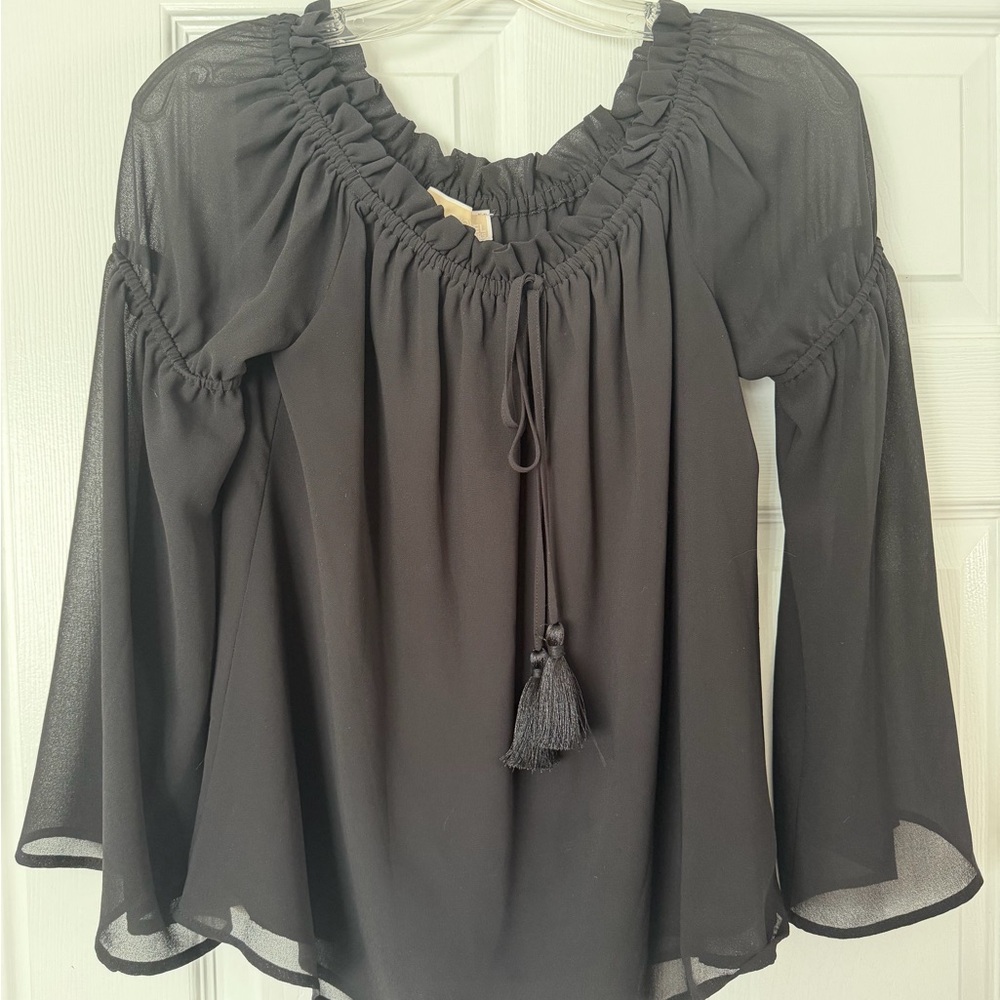 Michael Kors Black Ruffled Peasant Top